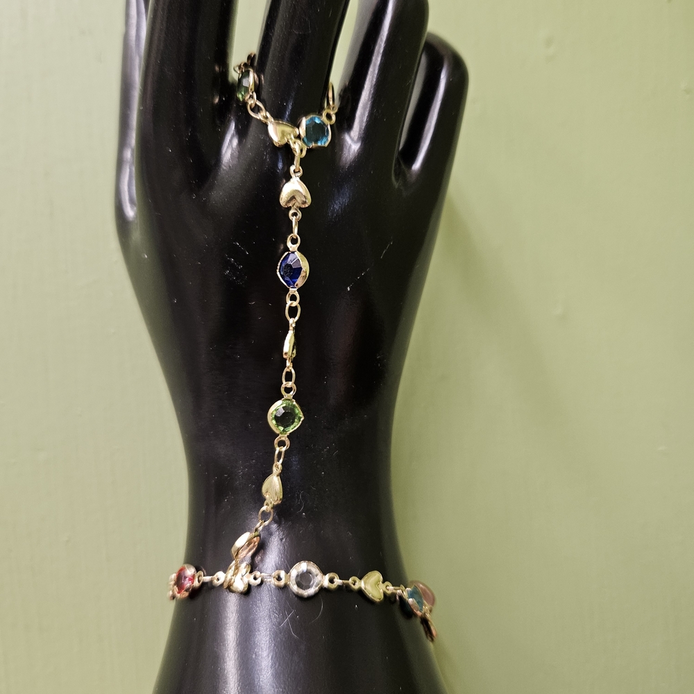 Zircon & Hearts Hand Chain Multicolor & Tiny Gold Hearts Hand Chain Bracelet - Picture 5 of 11
